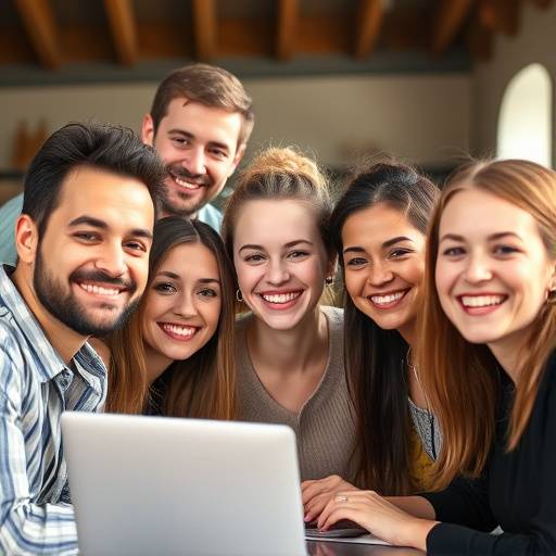 Illustratie van diverse mensen die een website gebruiken met een glimlach